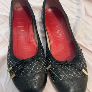 CH Carolina Herrera Black Quilted Flats with Red Insole